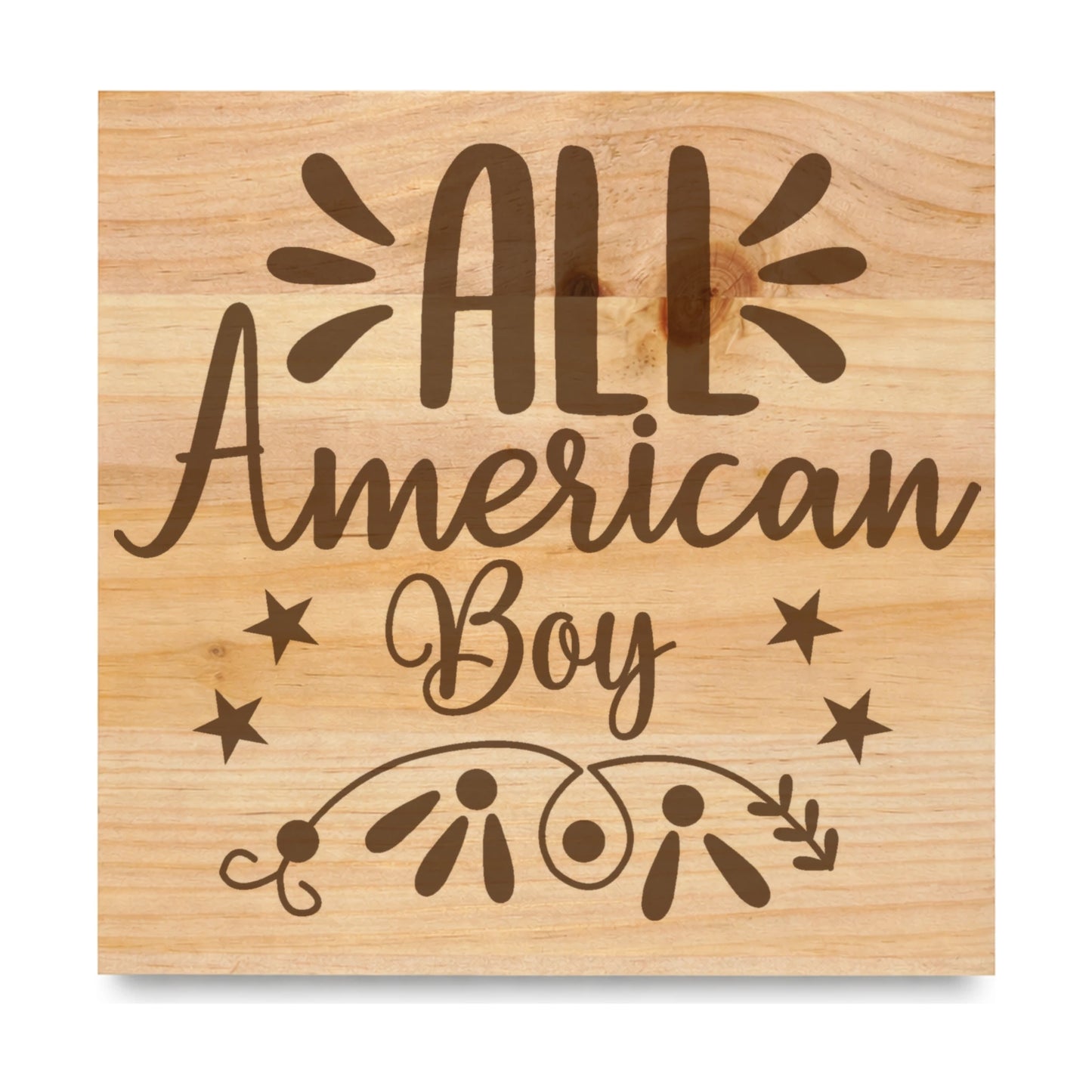 All American Boy laser engraved pine sign