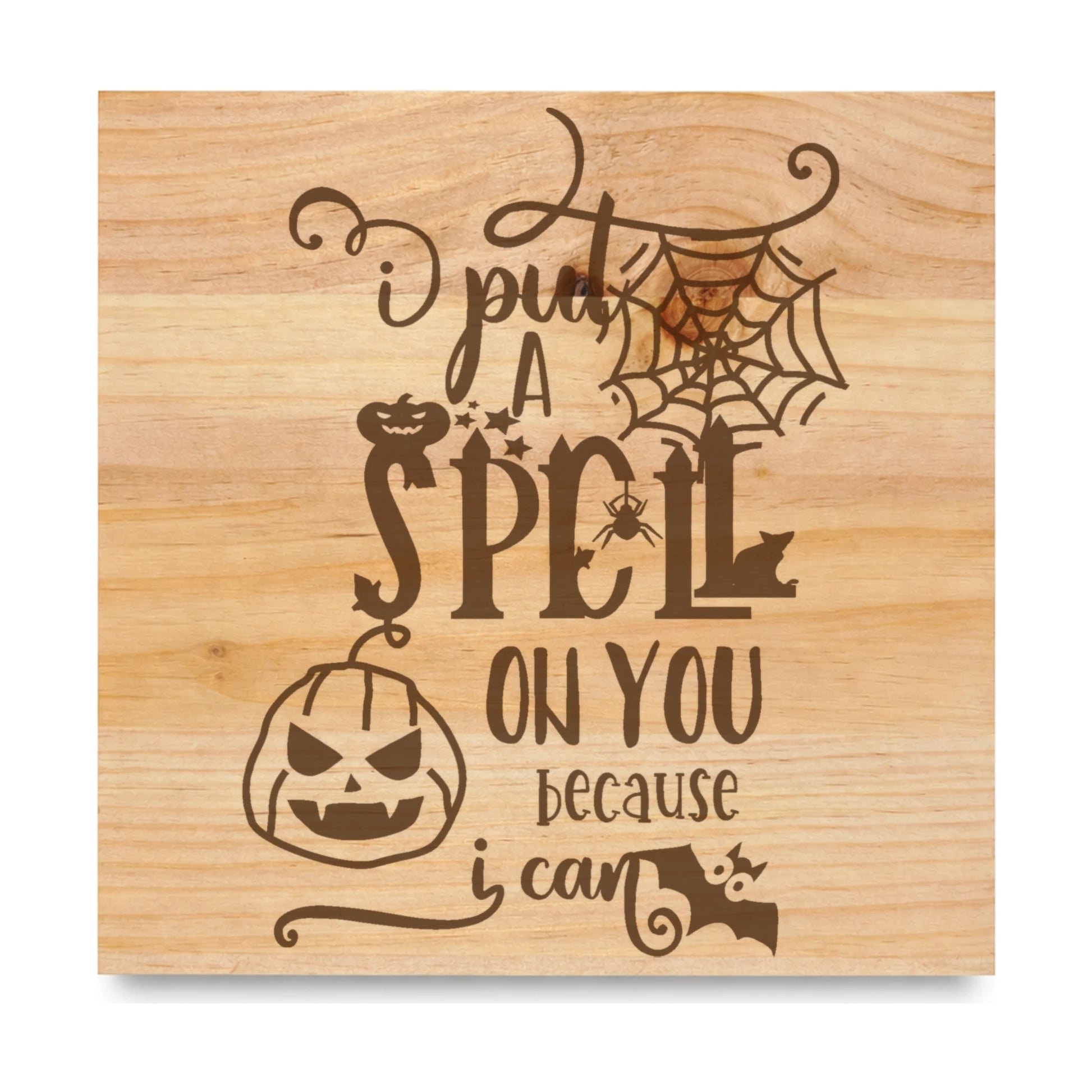 I Put A Spell On You Because I Can laser engraved pine sign