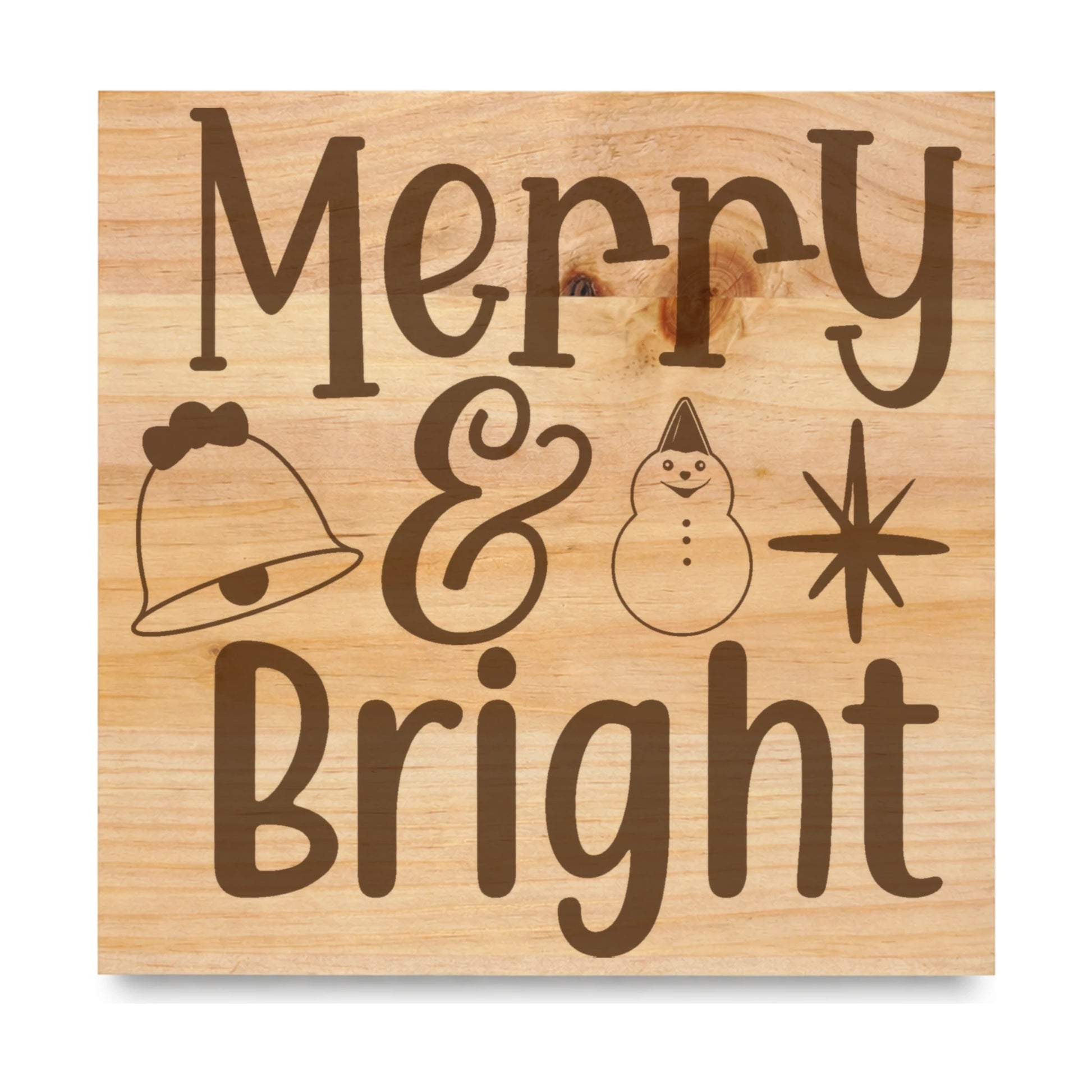 Merry Bright laser engraved pine sign