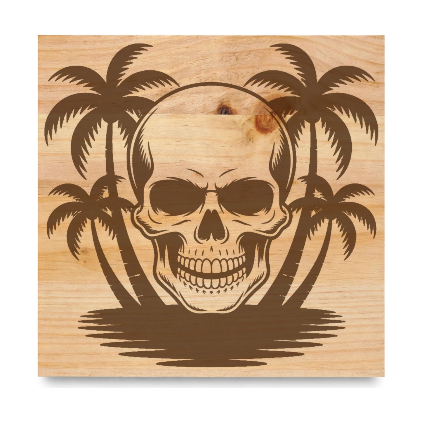 Skull Beach laser engraved pine sign